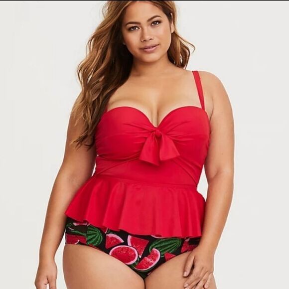 TORRID bikini 2 piece watermelon push up and lattice mesh bottom swimsuit 0X/12 - Picture 14 of 15